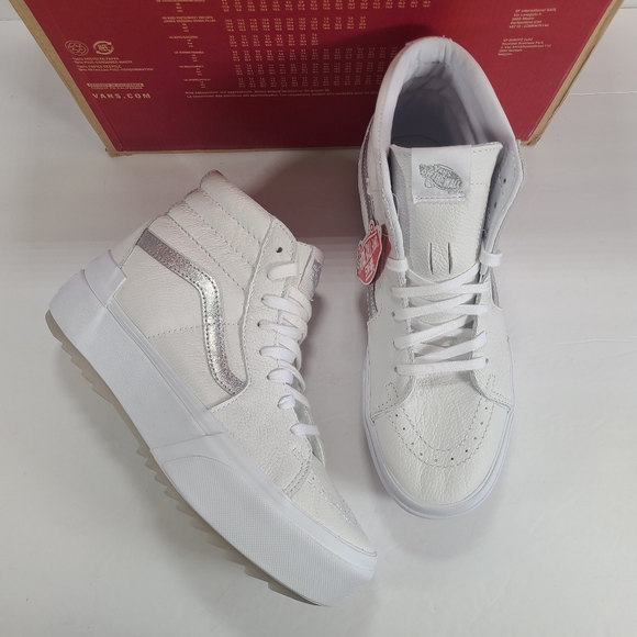 Vans Sk8-Hi Stacked Platform Pop True White Metallic High Top Sneakers Women 10 - Picture 1 of 12